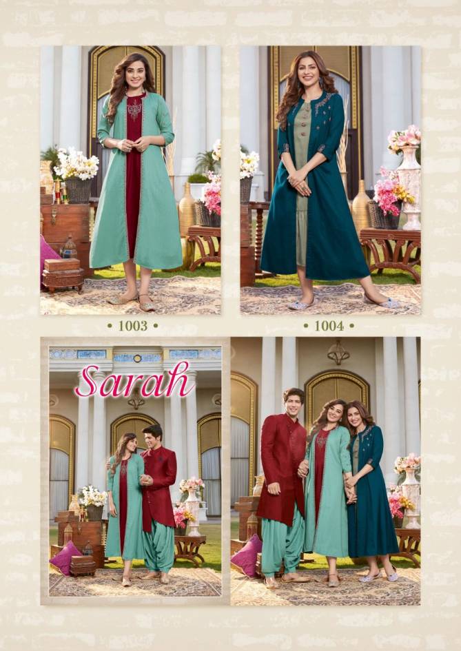 Sarah By Koodee Chinon Embroidery Shrug Designer Kurtis Wholesale Price In Surat